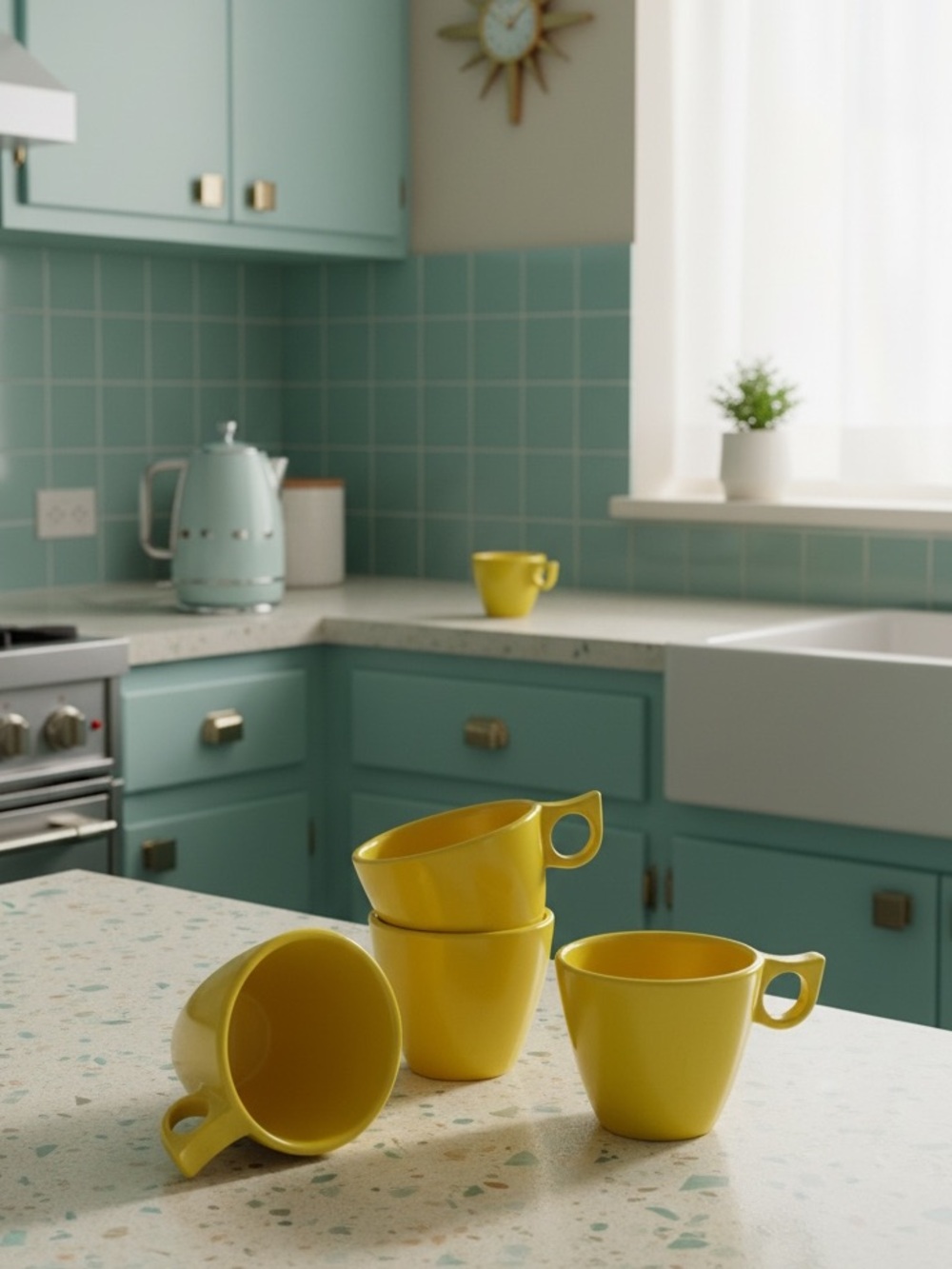 Set of 4 Vintage 60’s / 70’s Beaufort Melamine Coffee Mugs In Yellow